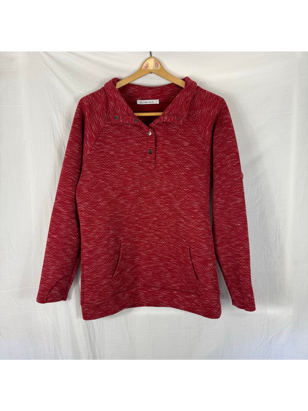 Michelle Mae Red Quilted Quarter Snap LS Polyester Pullover Medium